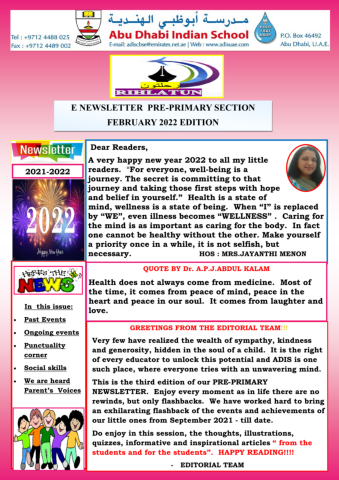 PRE-PRIMARY NEWSLETTER - FEB 2022